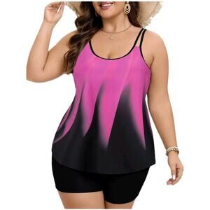 Women’s 18W Tankini Swimsuit Tummy Control 2PC Flowy Top Shorts Plus Size Modest
